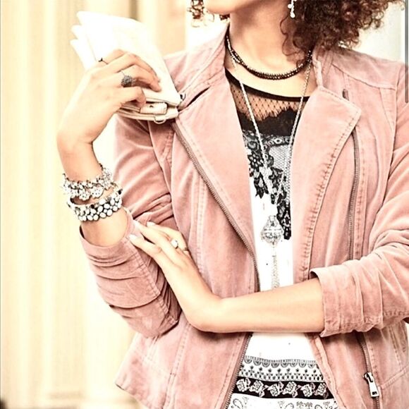 Maurice's Tan Beige Velvet Moto Bomber Jacket Laced Sides Full Zip Size Small - Picture 1 of 9